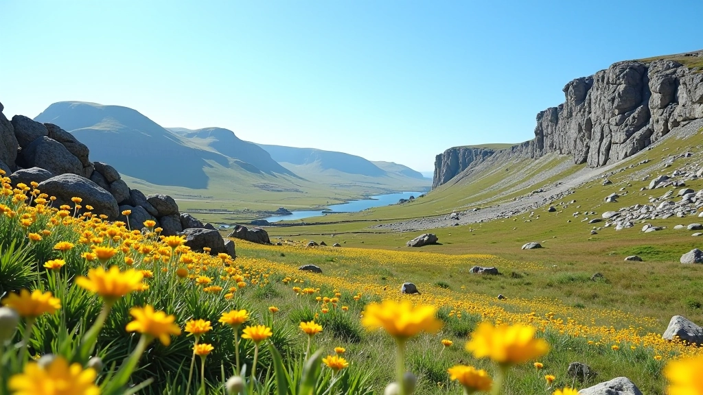 Burren landscape with limestone rocks and wildflowers in spring